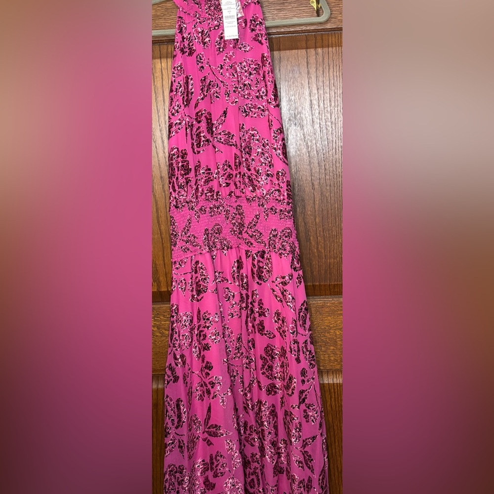 NWT White House Black Market Ruffle Halter Midi Dress Size 4 Pink&Black Floral